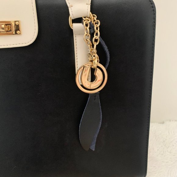 Charles Jourdan Navy / Red / Cream Colorblock Boxy Tote Handbag with Charms - Picture 5 of 7